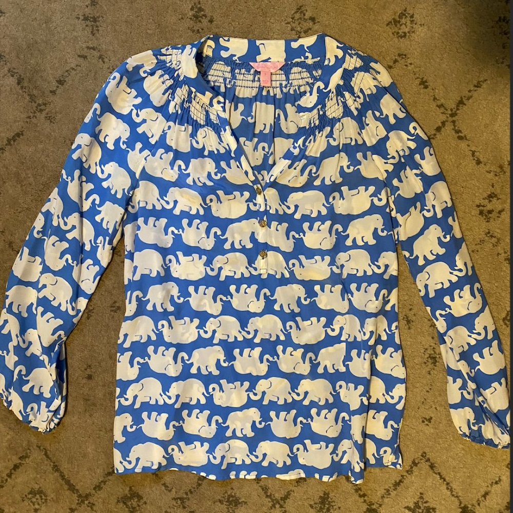 Lilly Pulitzer Blue Elephant Top - Size Small